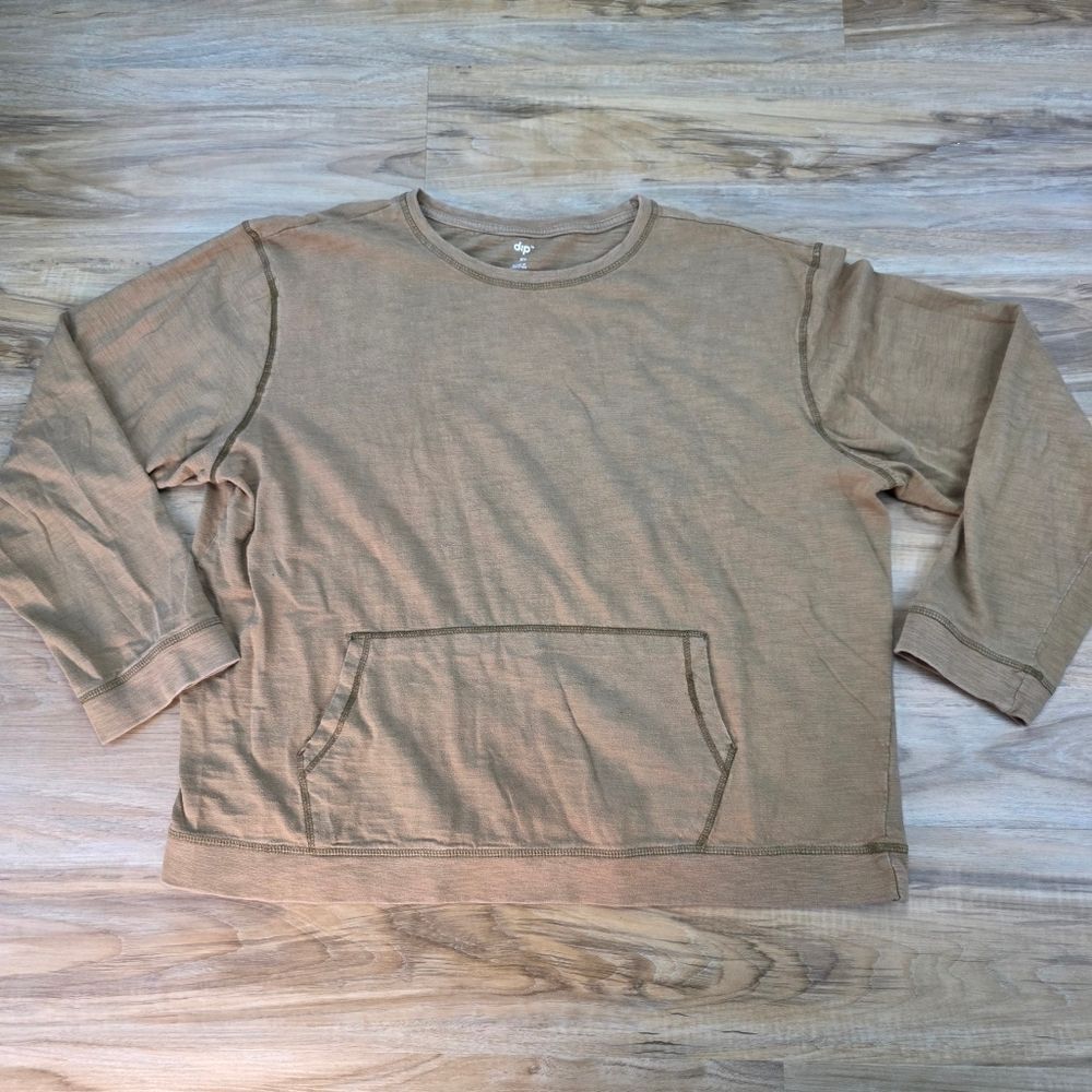 💜Dip Brown Kangaroo Pocket Long Sleeve Shirt Men's XLarge